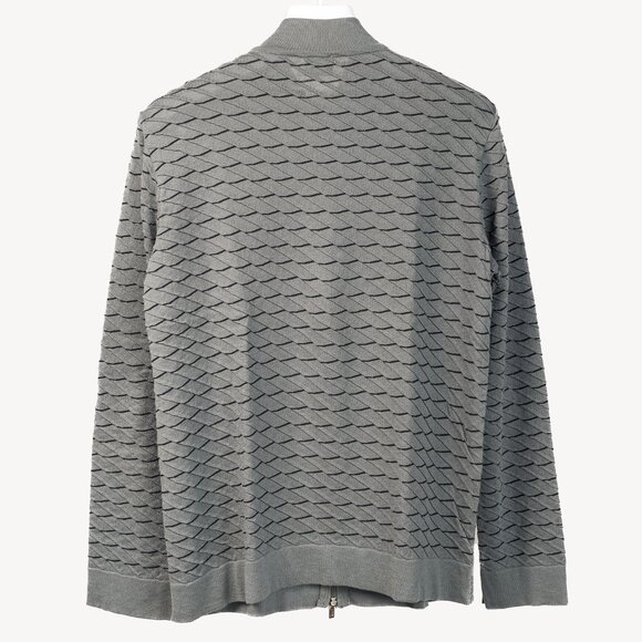 Armani Collezioni Grey Geometric Textured-Knit Zip Jacket - Picture 2 of 10